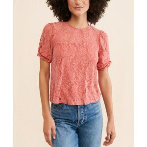 Anthropologie Parvati Velvet Lace Top Women’s XS Rosewood Coral Short Sleeve
